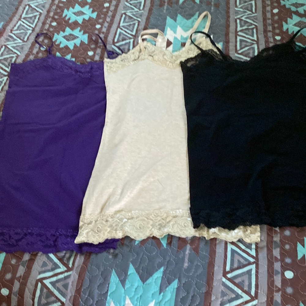 Camisoles large, purple, beige, black. Trimmed with lace group of 3